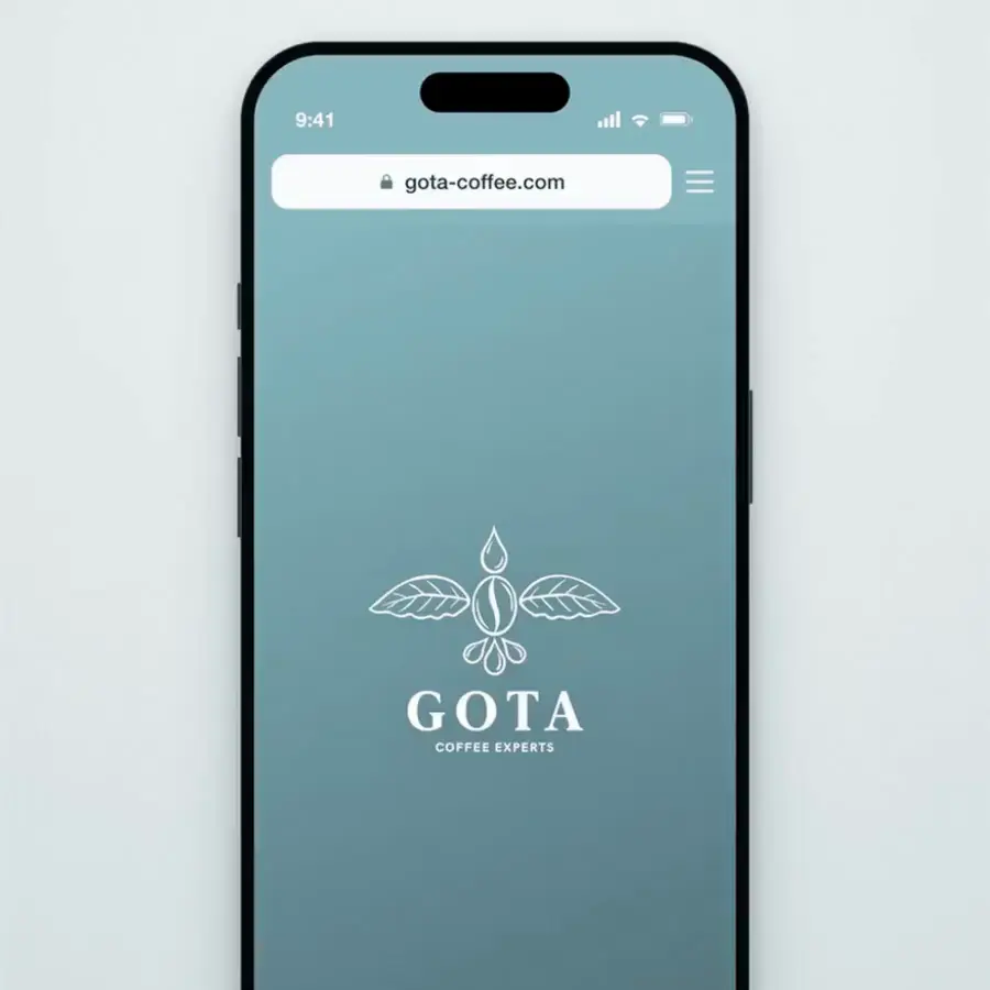 A phone opens a branded AR experience: the address bar reads gota-coffee.com and the screen carries the Gota Coffee logo