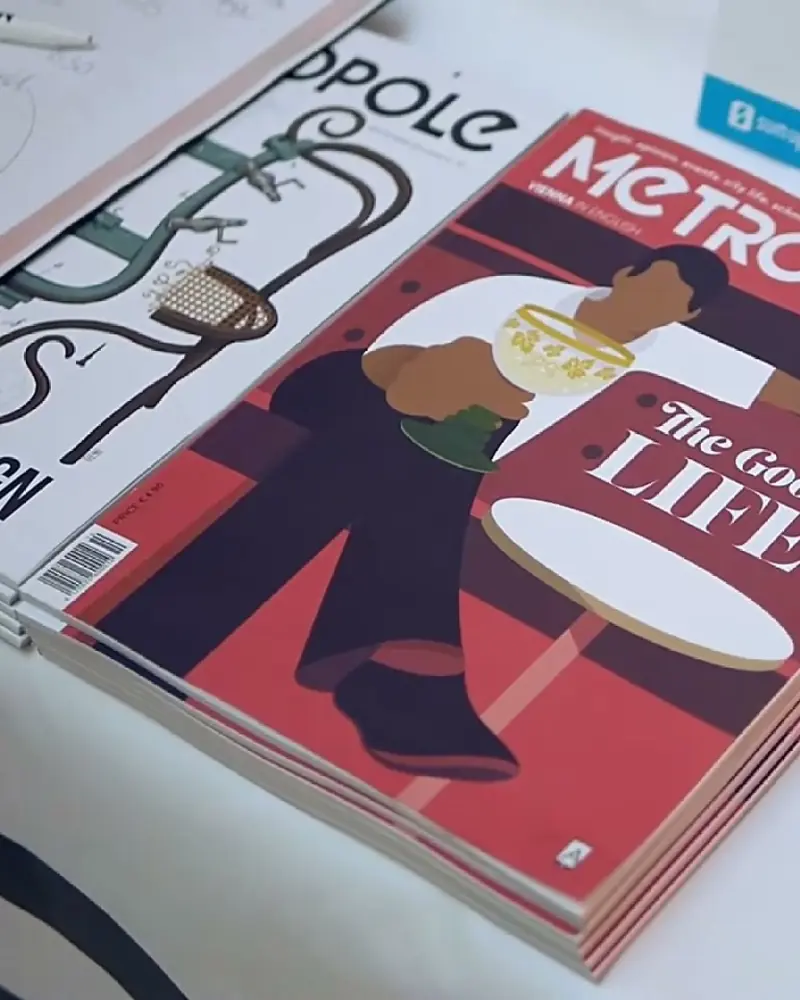 The Good Life cover of Metropole magazine, illustrated by Lilly Panholzer, coming to life on a phone