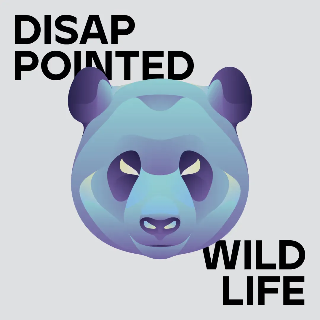 Disappointed Wildlife cover with a stylized blue and purple panda head and the title text