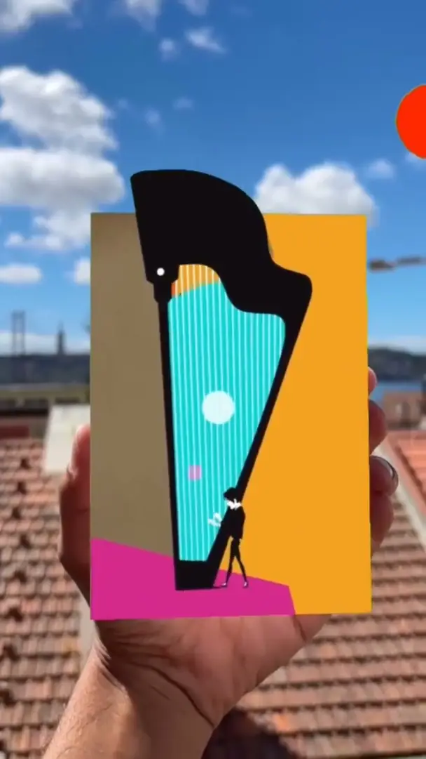 A painted harp poster that plays with sound, by Amit Maoz