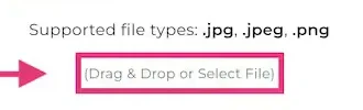 Close-up: Supported file types .jpg, .jpeg, .png, above the field Drag and Drop or Select File