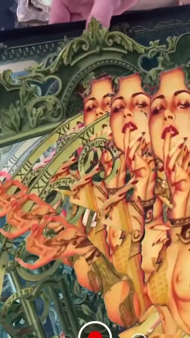 A collage by handiedan seen through a phone, its layers coming to life