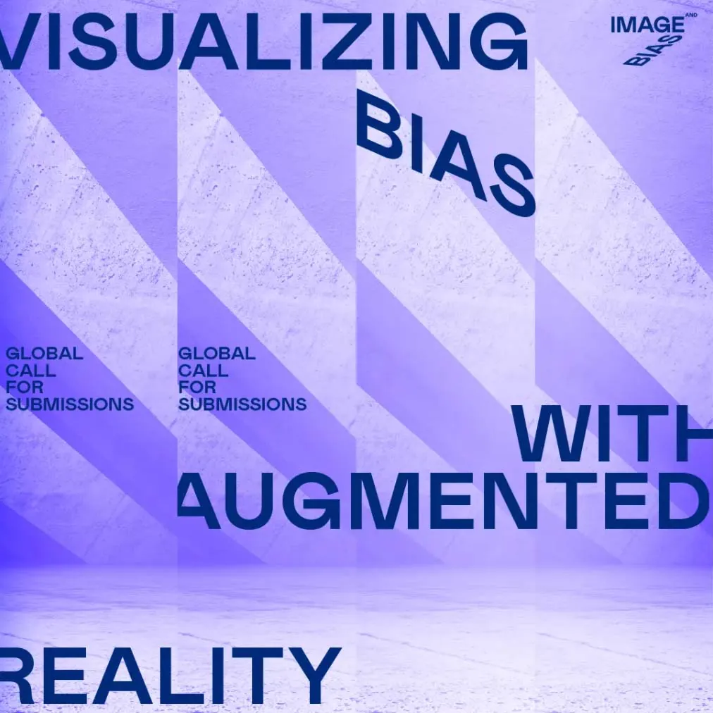 Visualizing Bias with Augmented Reality, global call for submissions poster in purple tones